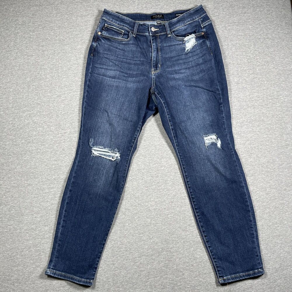 Judy Blue Jeans Womens 14W Blue Boyfriend Relaxed Distressed Medium Wash Stretch
